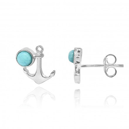 Anchor Stud Earrings with Larimar