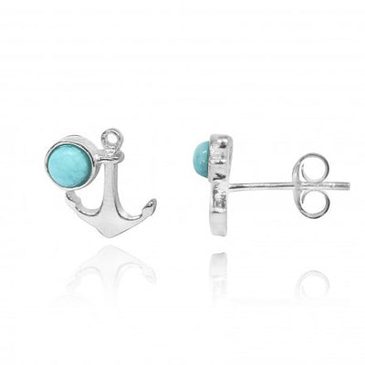 Anchor Stud Earrings with Larimar