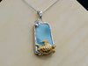 Caribbean Larimar Pendant Necklace with Golden Sea Turtle - Only One Piece Created