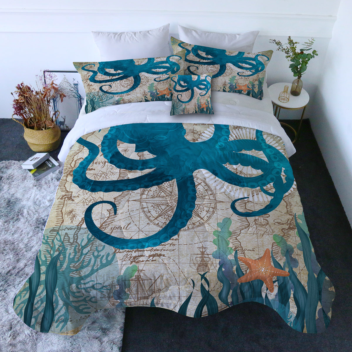 Octopus Love Comforter with Shams and Pillow Cover