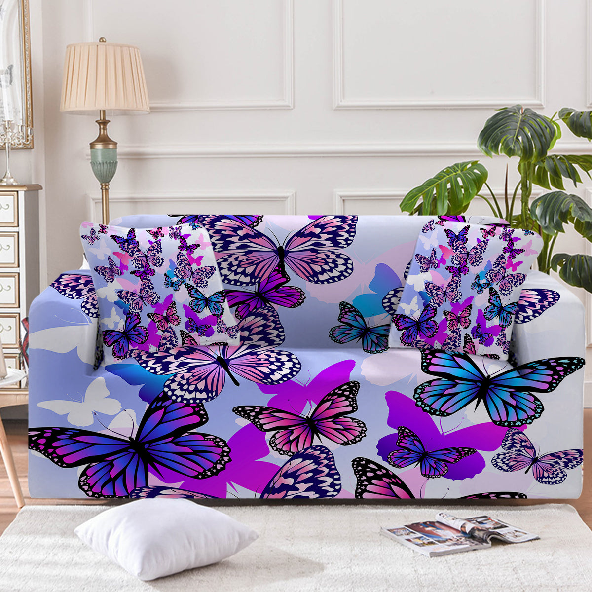 Boho Sofa Cover - Purple Butterflies by Coastal Passion