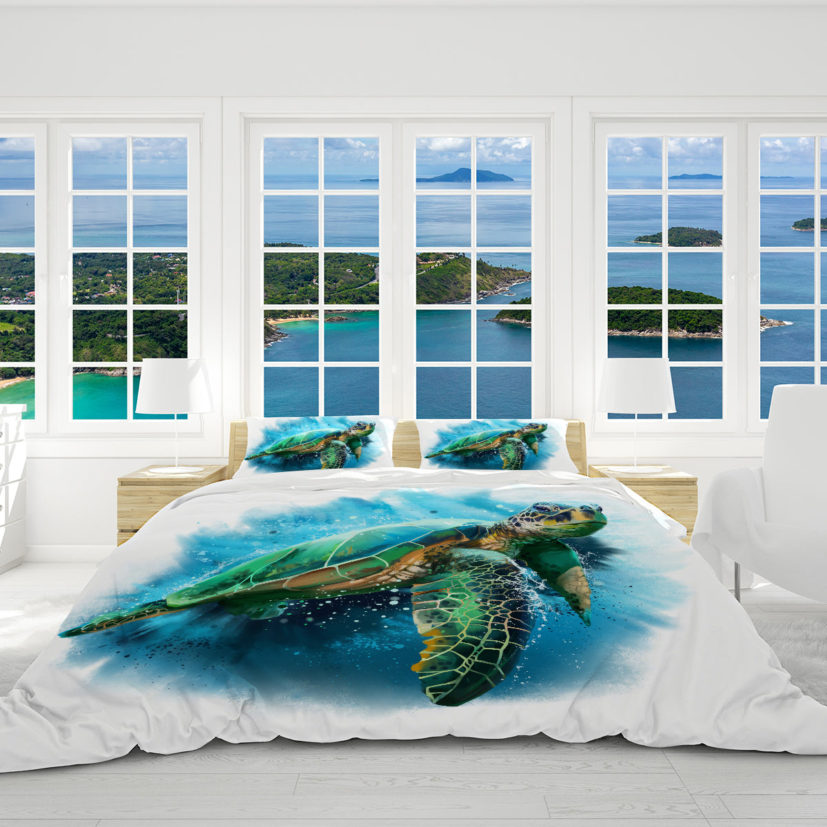 Sea Turtles Reversible Comforter, Coastal Bedding Set, Honu Quilt