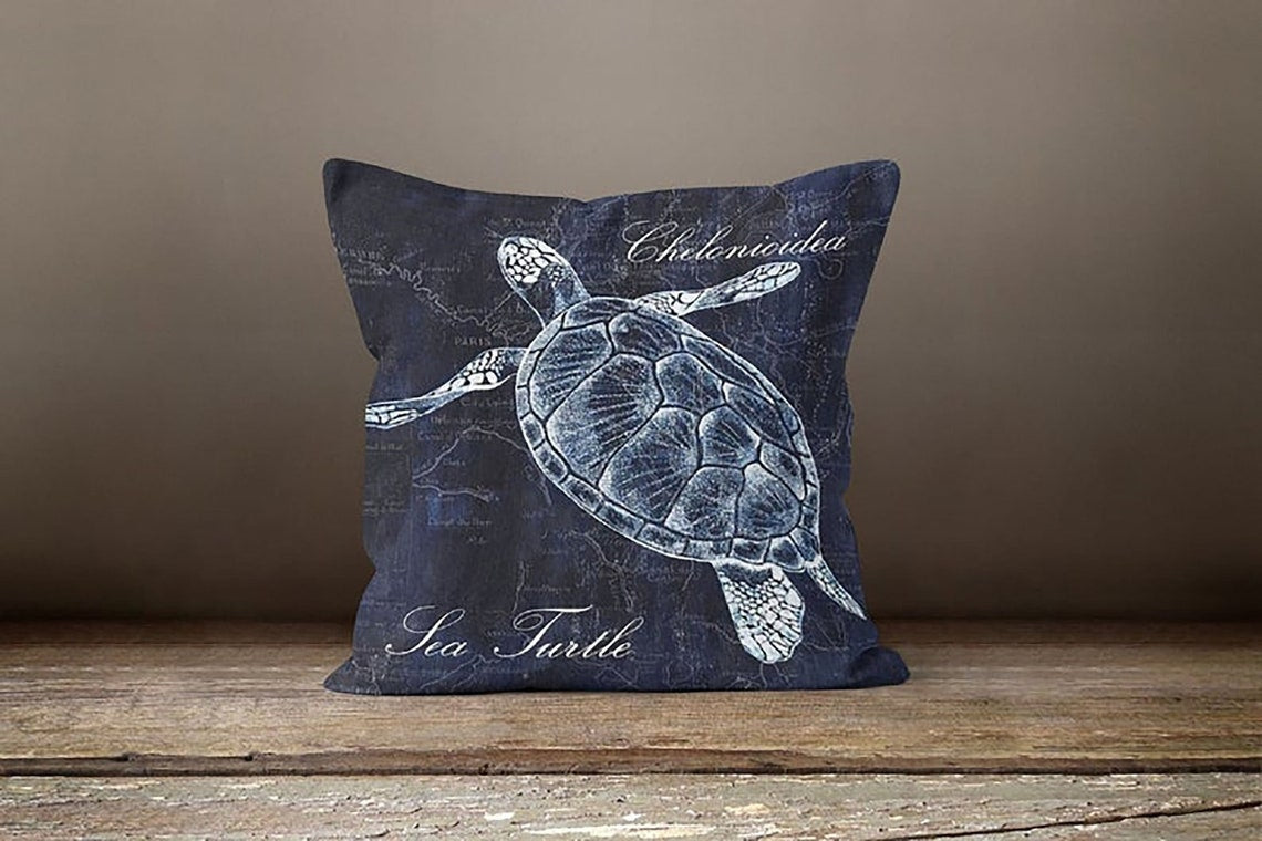 Navy Blue Sealife Set of 4 Pillow Covers