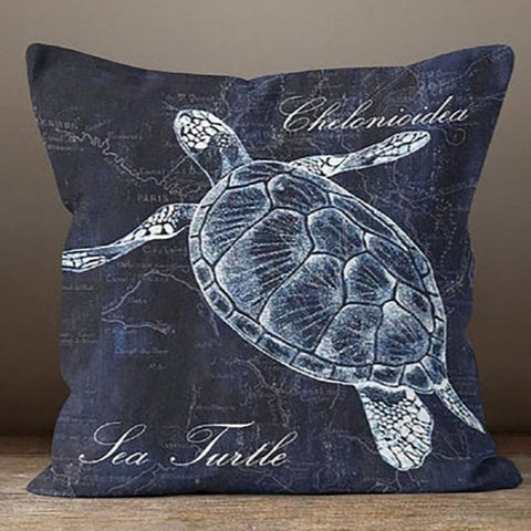 Navy Blue Sealife Set of 4 Pillow Covers