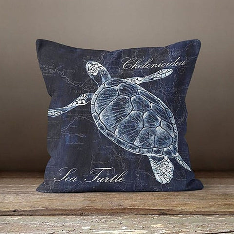 Navy Blue Sealife Set of 4 Pillow Covers
