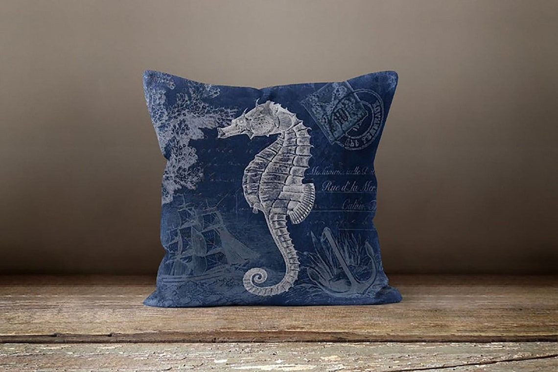 Navy Blue Sealife Set of 4 Pillow Covers