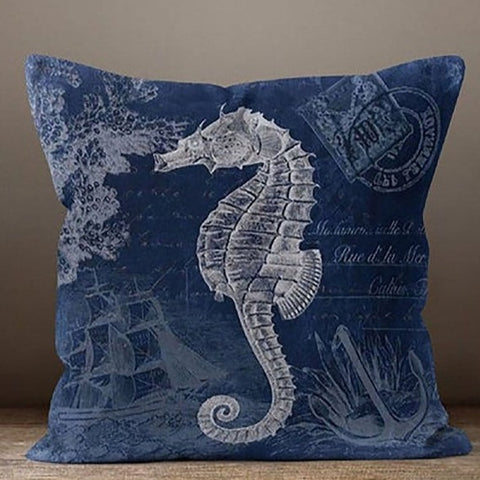 Navy Blue Sealife Set of 4 Pillow Covers