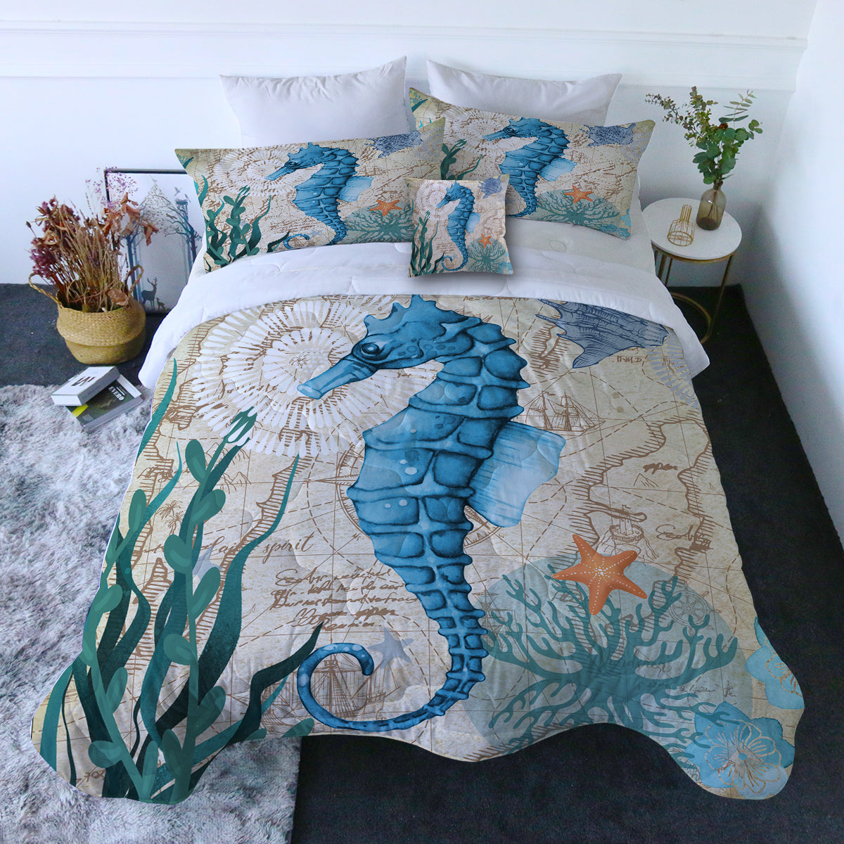 Seahorse Love Comforter with Shams and Pillow Cover