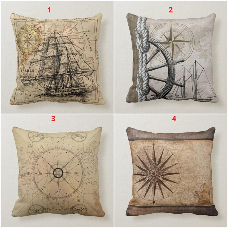 Vintage Nautical Set of 4 Pillow Covers