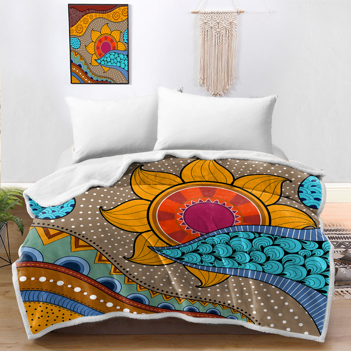 Sunflowers &amp; Waves Bedspread Blanket