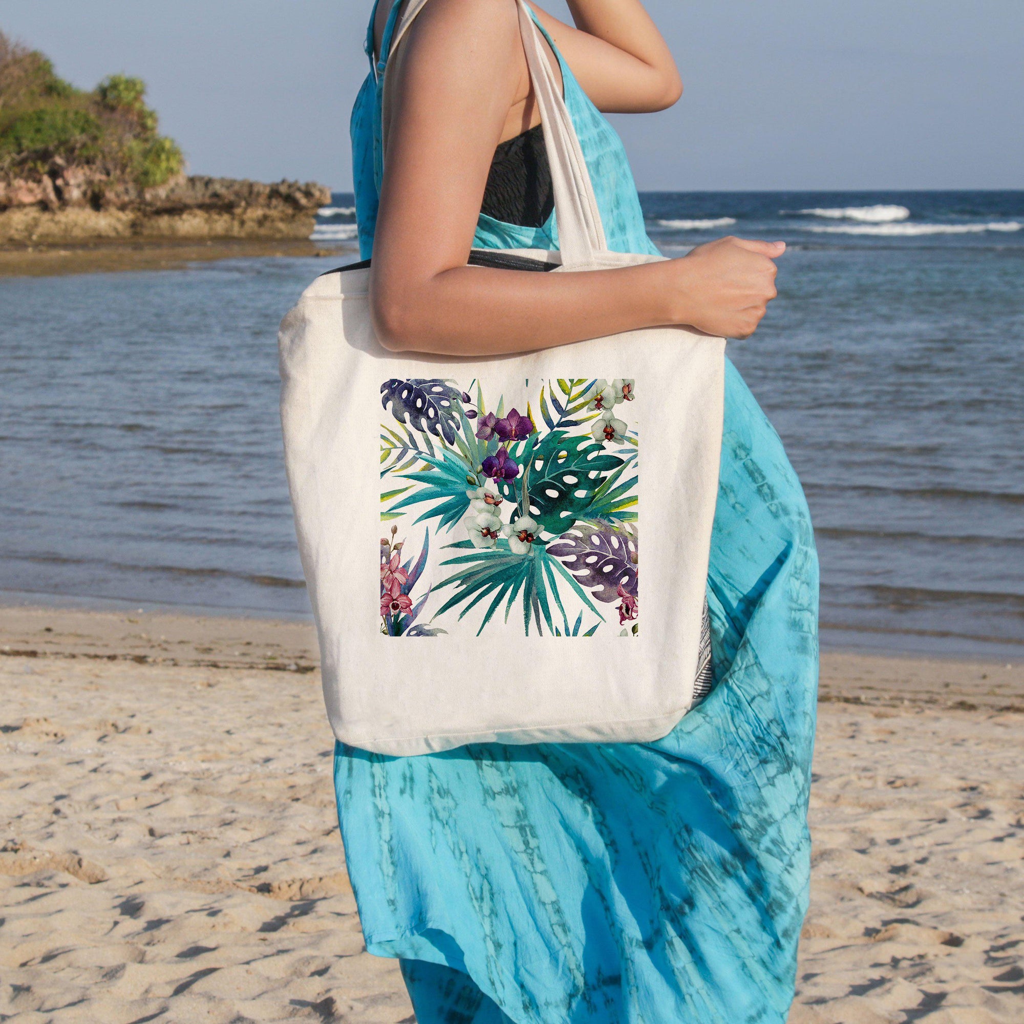 Tropical Orchids Beach Tote