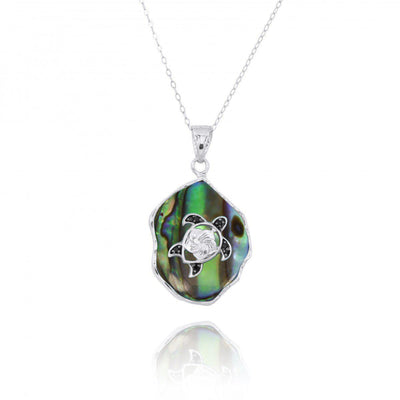 Abalone Shell Pendant Necklace with Sterling Silver Turtle and Black Spinel