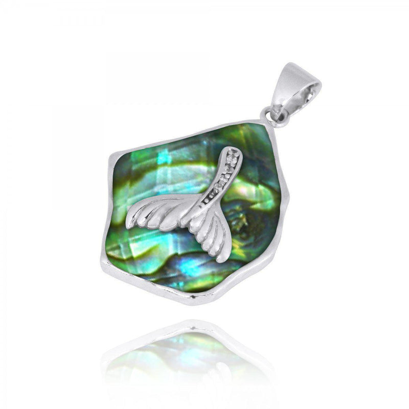 Abalone Shell Pendant Necklace with Sterling Silver Whale Tail and White CZ