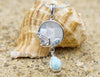 Anchor Pendant Necklace with Blue Topaz, Mother of Pearl Mosaic and Larimar Stone