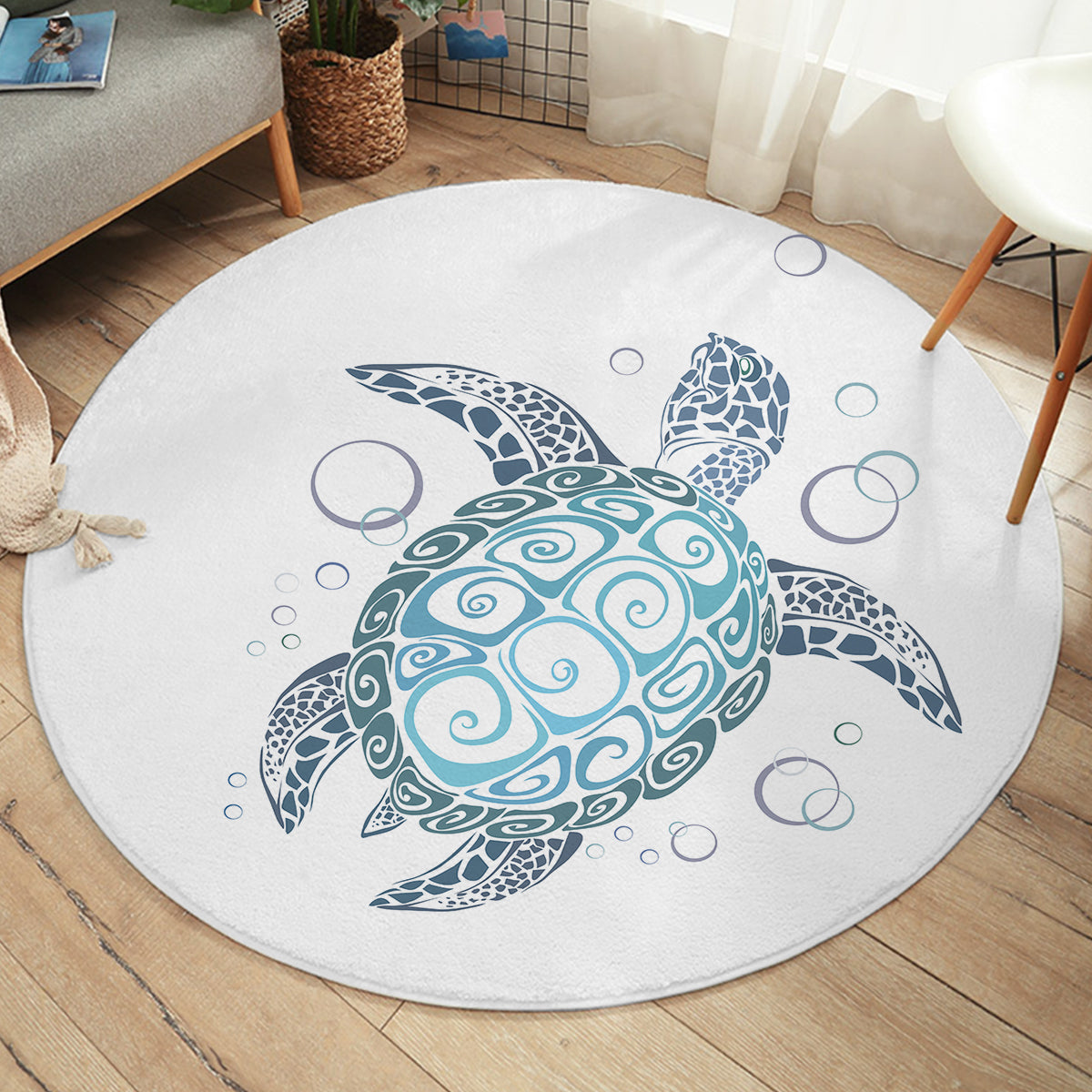 White Turtle Twist Round Area Rug