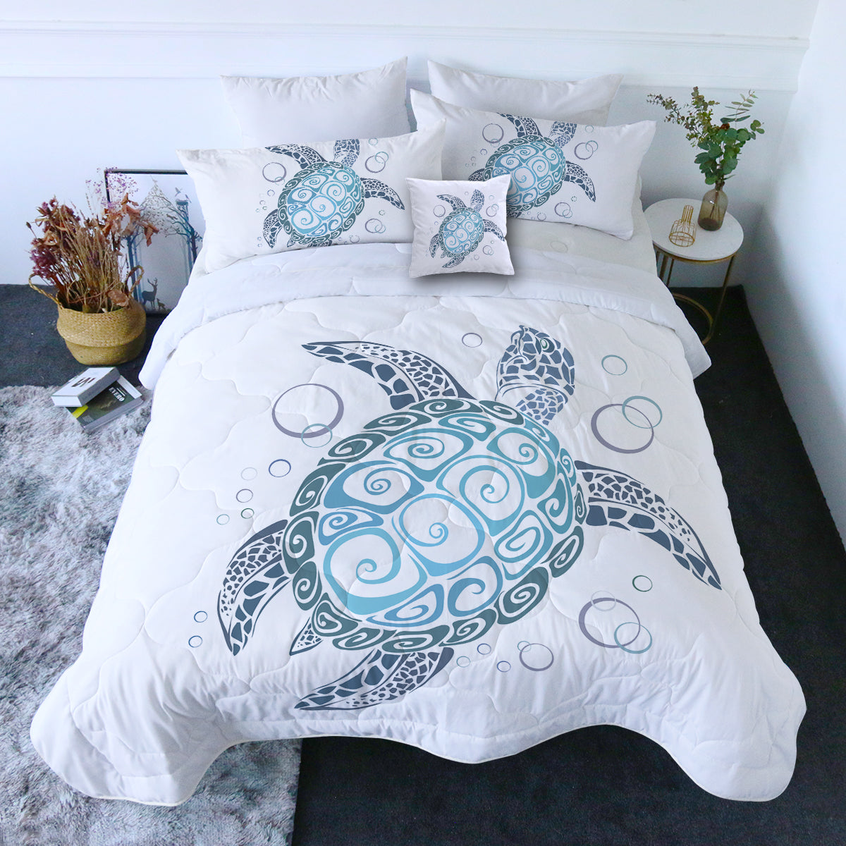 White Turtle Twist Comforter with Shams and Pillow Cover