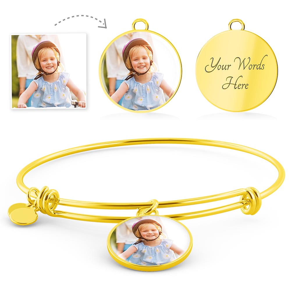 Photo Upload Circle Pendant - Personalized Bangle Bracelet