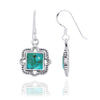 Aztec Theme Square Sterling Silver French Wire Earrings with Square Compressed Turquoise