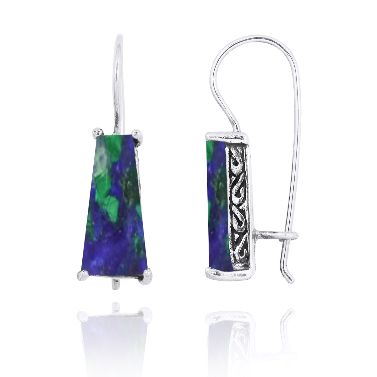 Azurite Malachite Lever Back Earrings