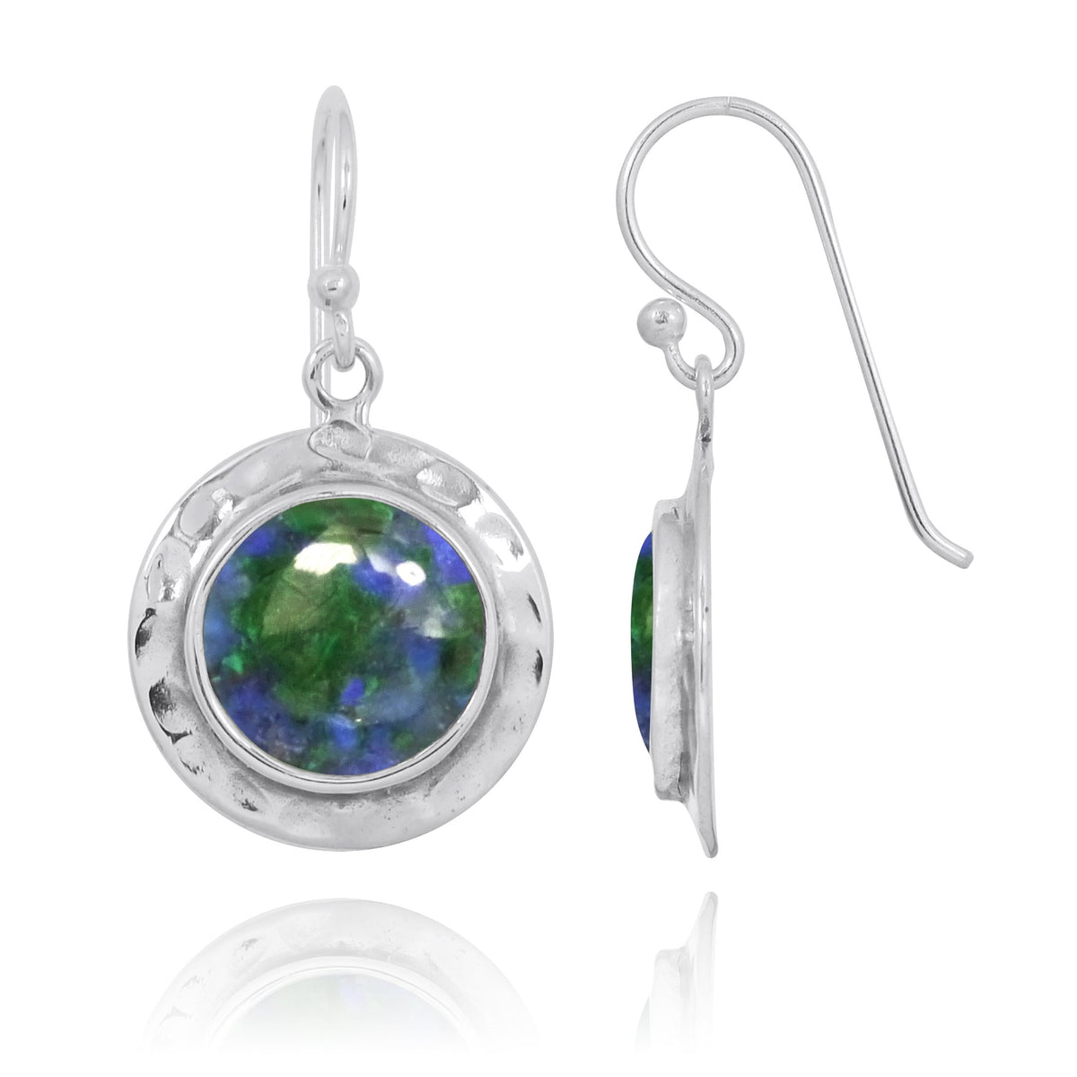 Azurite Malachite Oxidized Silver Drop Earrings