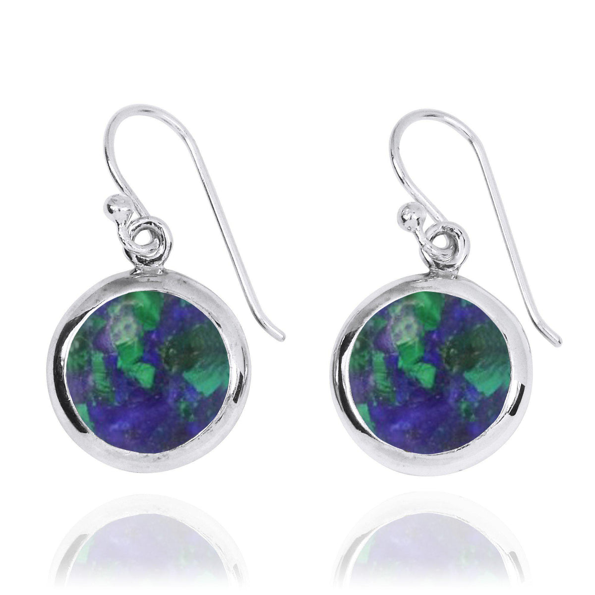 Azurite Malachite Oxidized Silver Drop Earrings