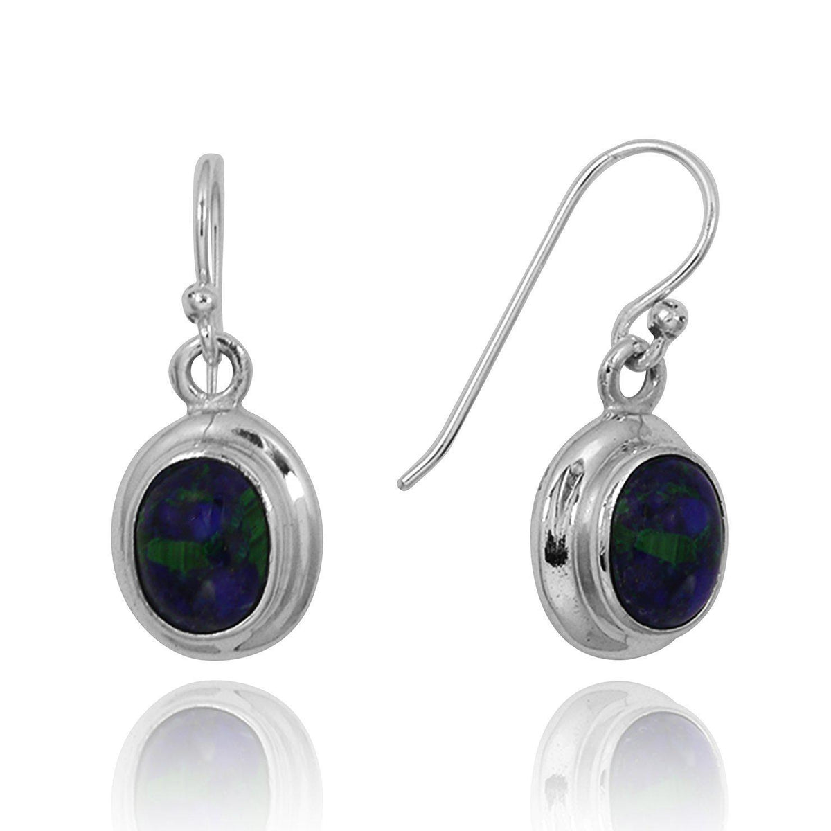 Azurite Malachite Oxidized Silver Drop Earrings