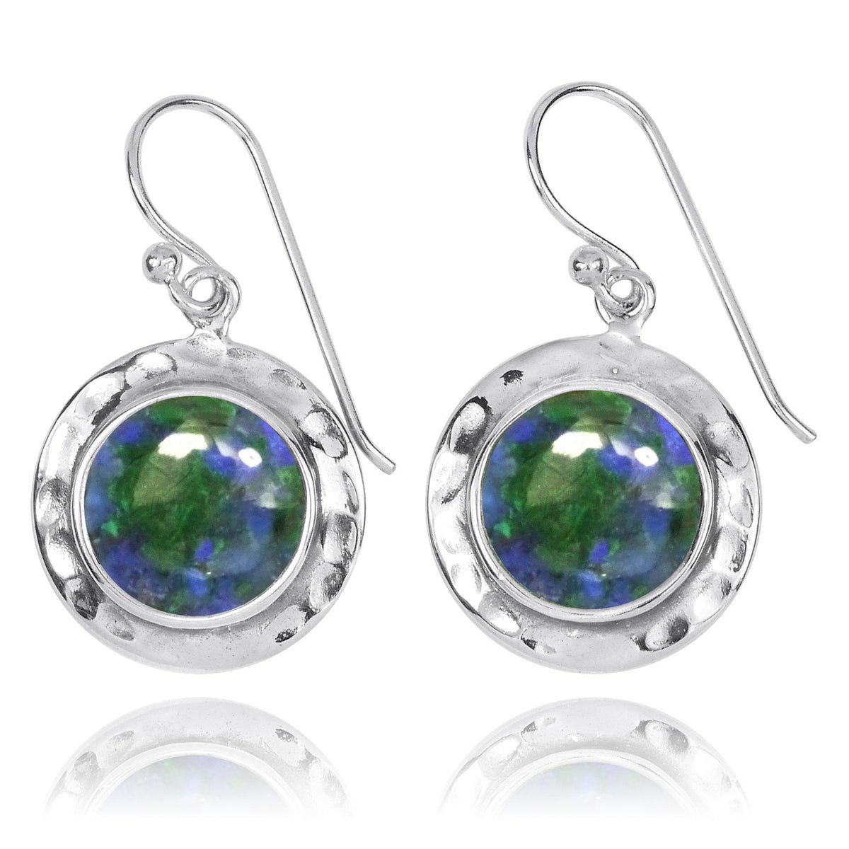 Azurite Malachite Oxidized Silver Drop Earrings