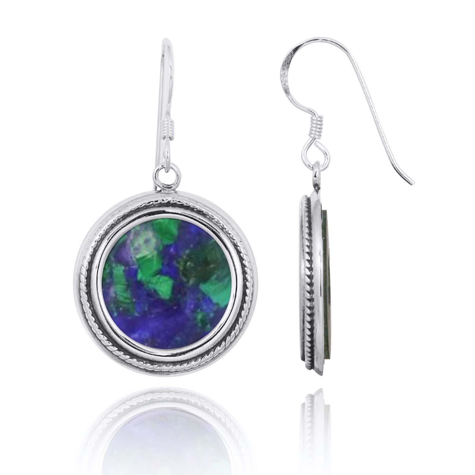 Azurite Malachite Oxidized Silver French Wire Earrings