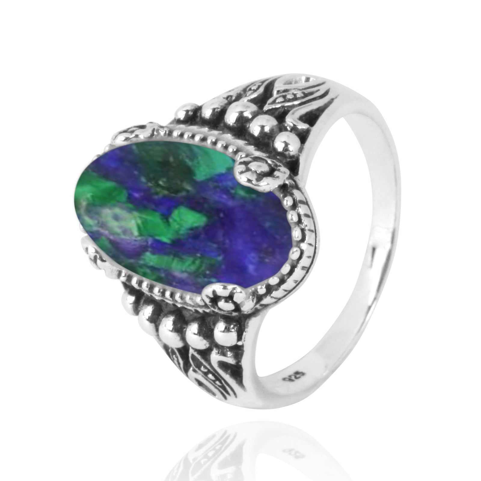 Azurite Malachite Oxidized Silver Gemstone Ring