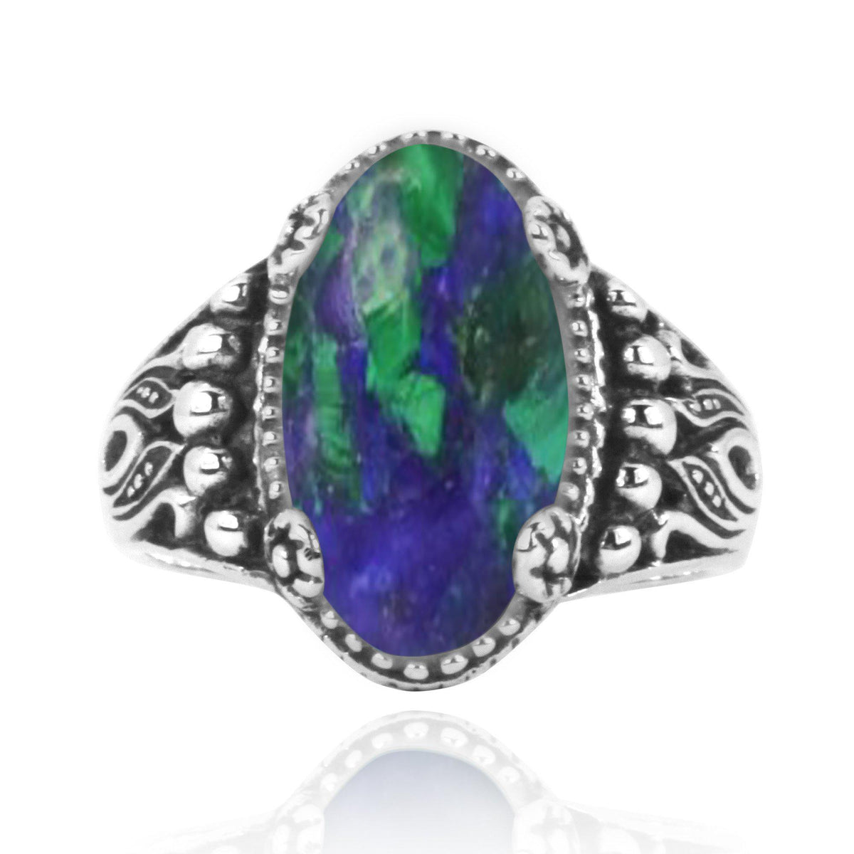 Azurite Malachite Oxidized Silver Gemstone Ring