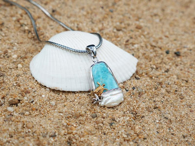 Baby Sea Turtle and Pearl Beach Pendant - Only One Piece Created