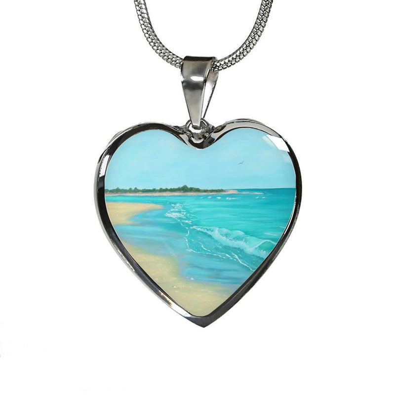 Beach Painting Heart  Necklace