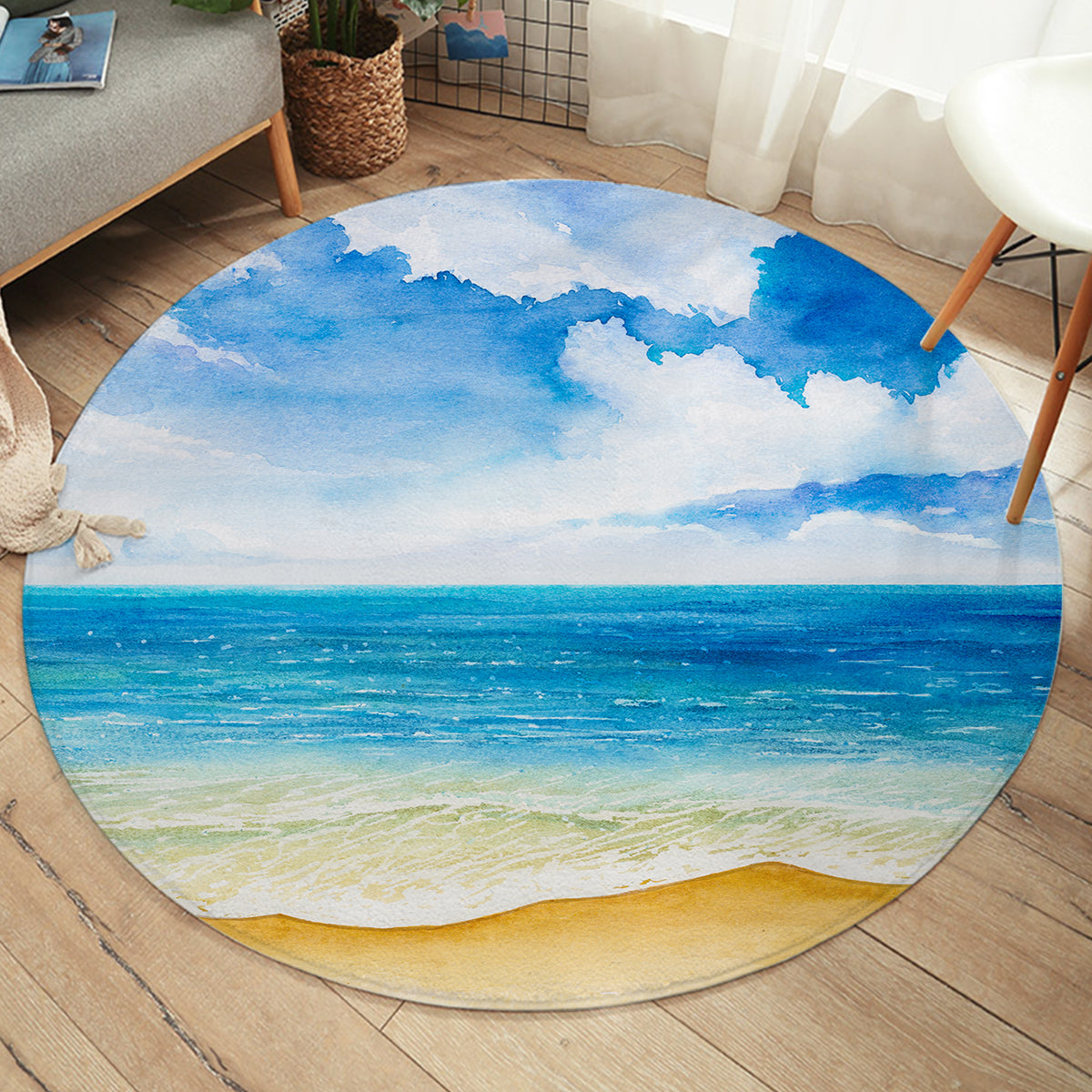 Round Rug Beach Beach Area Rug - Beach Painting by Coastal Passion