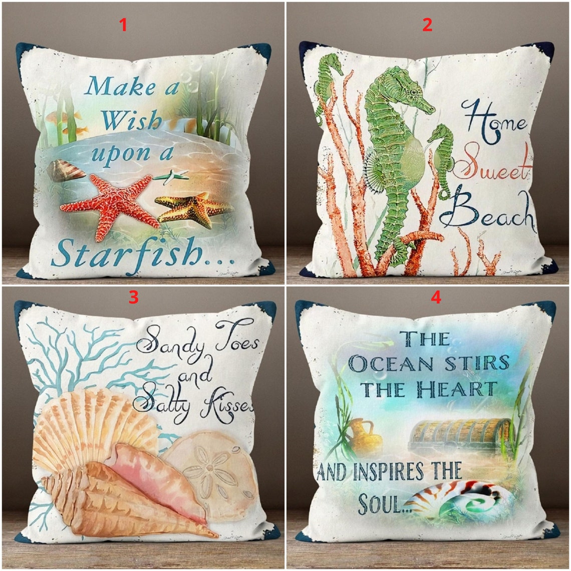 Beach Quotes Set of 4 Pillow Covers
