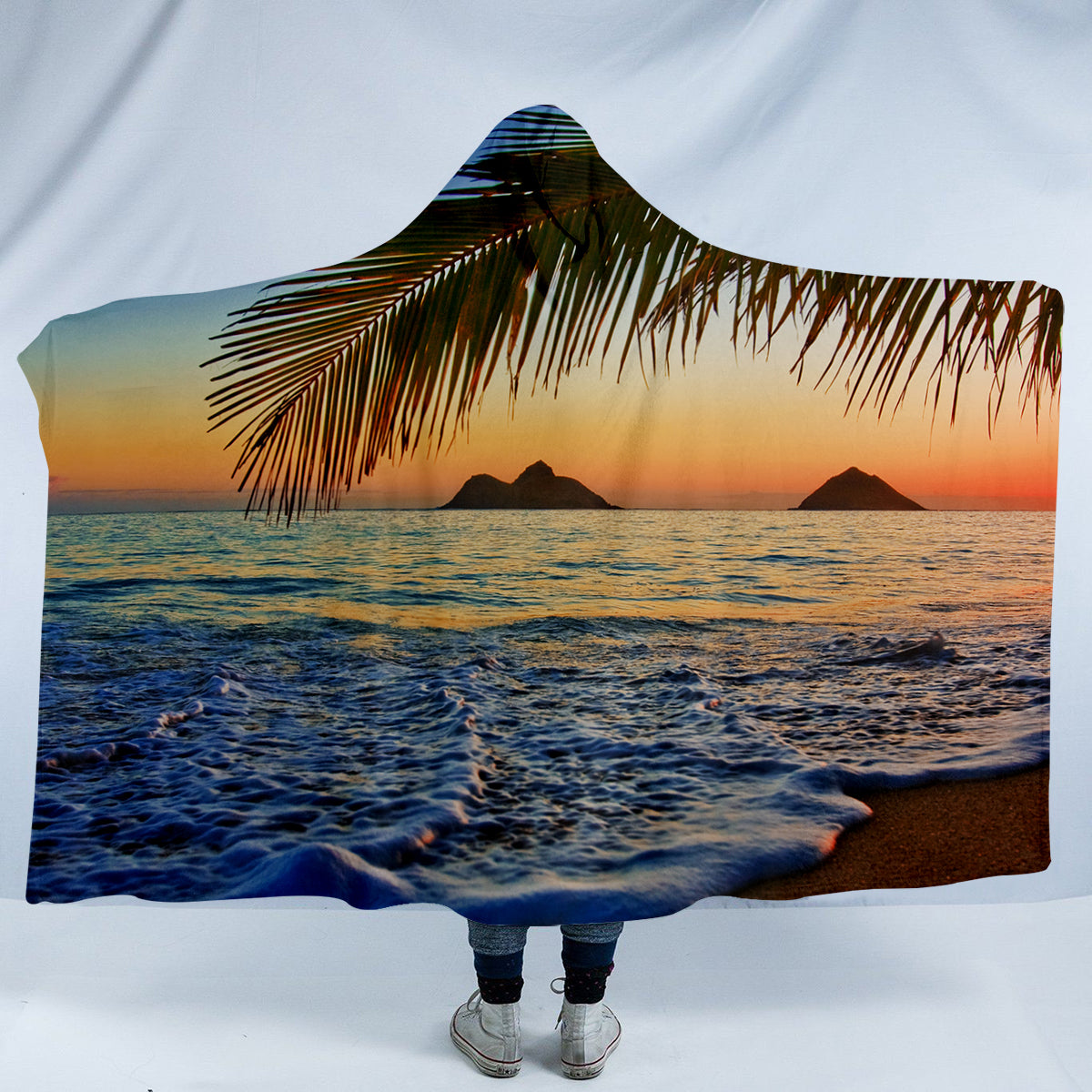 Tropical Sunset Cozy Hooded Blanket