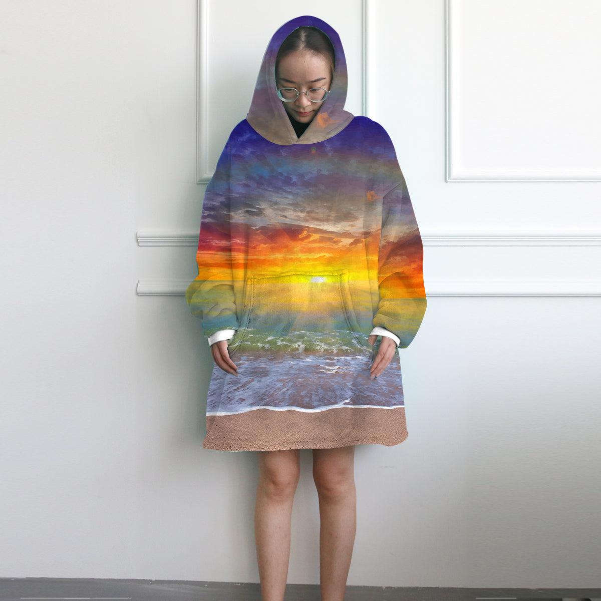 Beach Sunset Wearable Blanket Hoodie