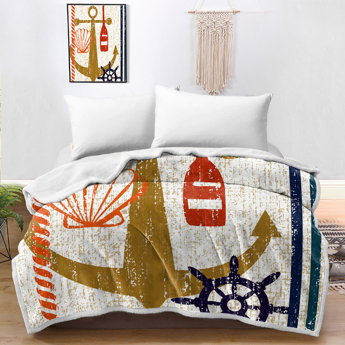 Beachy Anchor Bedspread Blanket