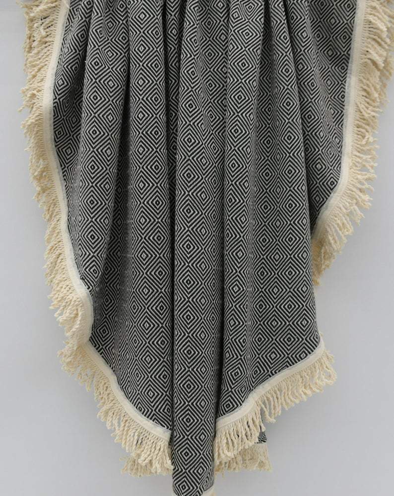 Black 100% Cotton Round Beach Towel