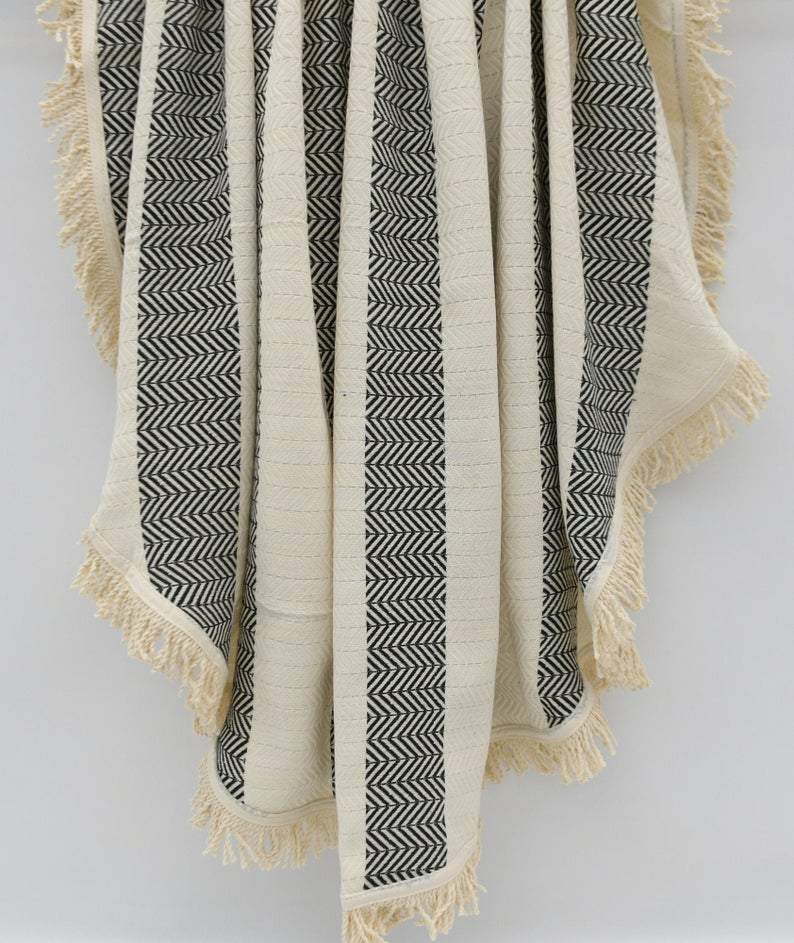 Black and Cream 100% Cotton Round Beach Towel