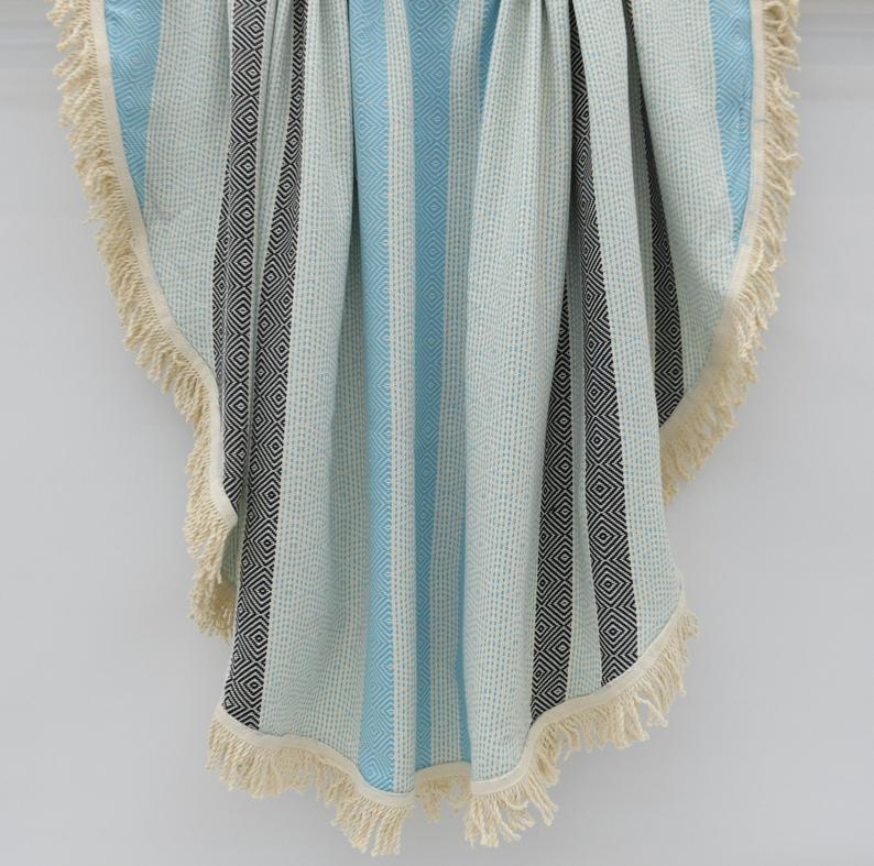 Black and Turquoise 100% Cotton Round Beach Towel