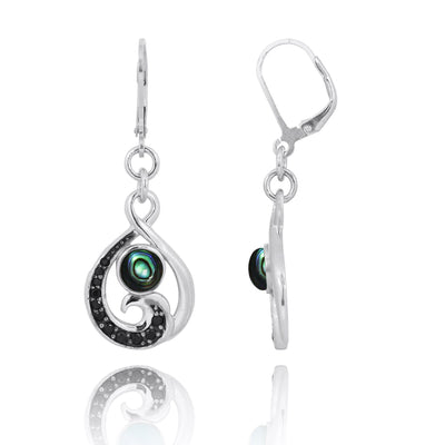 Wave Earrings with Abalone Shell and Black Spinel Gemstones