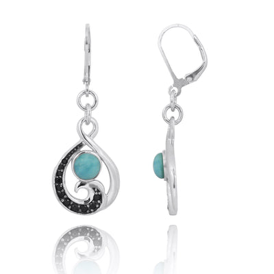 Ocean Wave Earrings with Larimar and Black Spinel