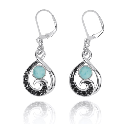 Ocean Wave Earrings with Larimar and Black Spinel