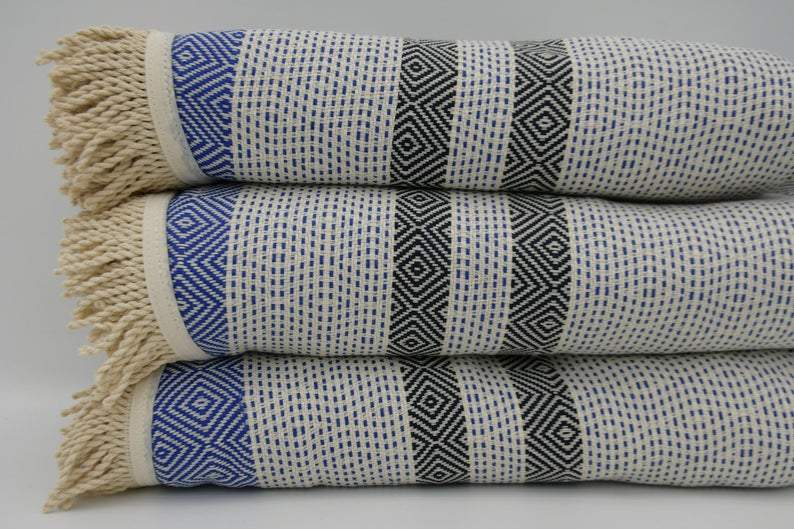 Blue and Black 100% Cotton Round Beach Towel