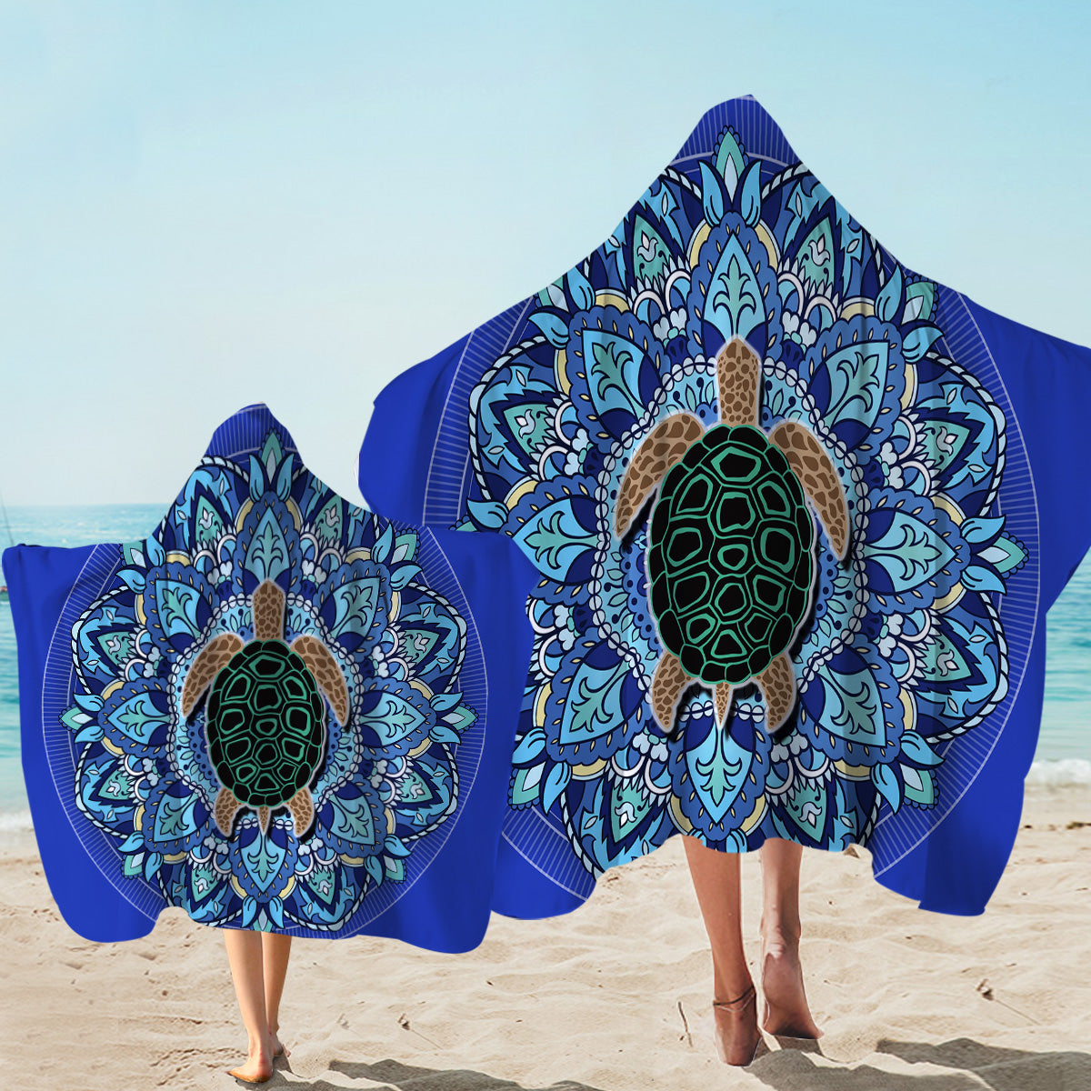Blue Mandala Turtle Hooded Towel