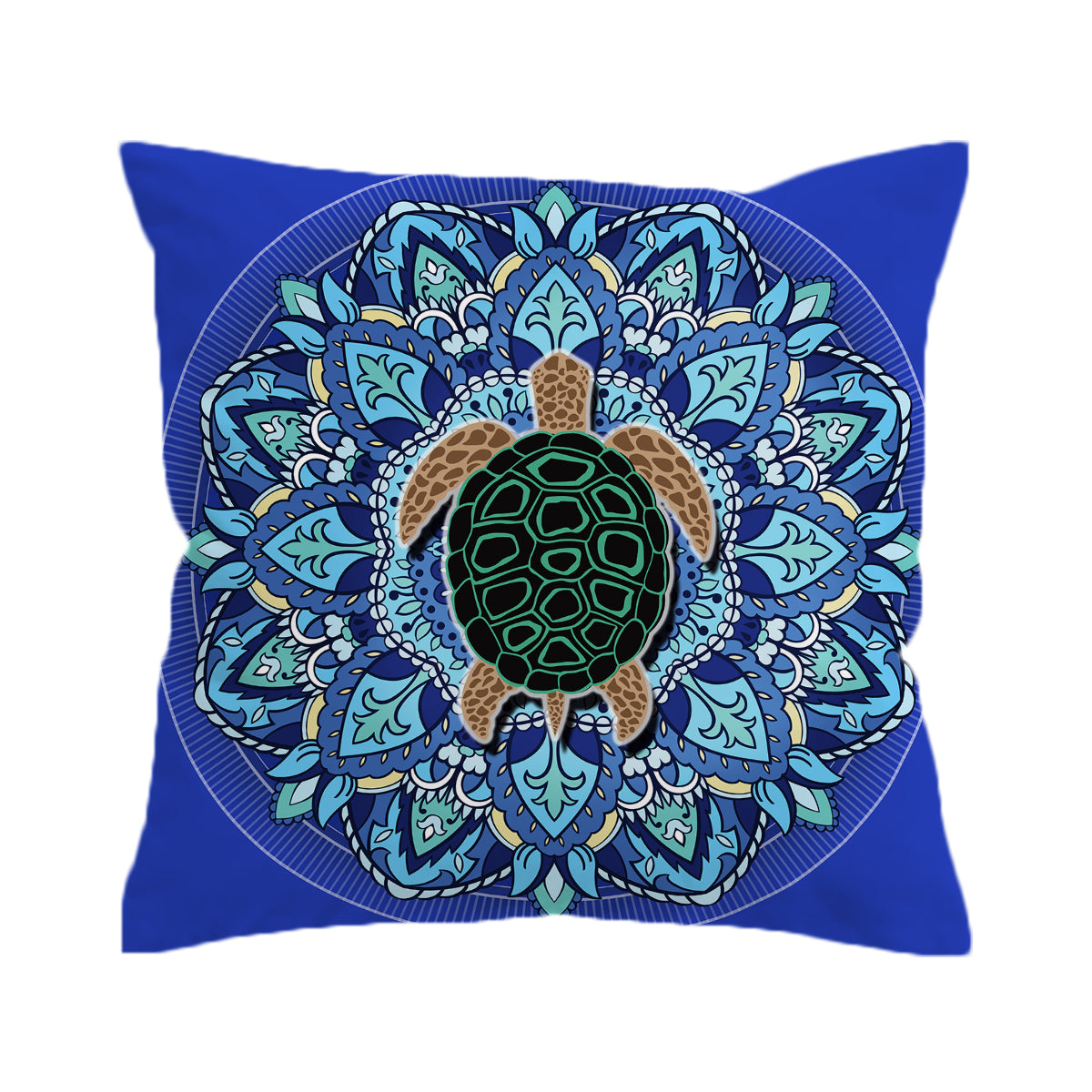 Blue Mandala Turtle Pillow Cover