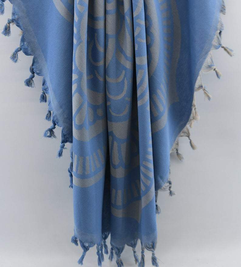 Blue Mandala Round 100% Cotton Round Beach Towel