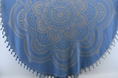 Blue Mandala Round 100% Cotton Round Beach Towel