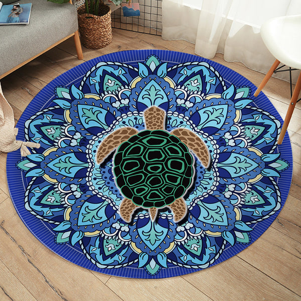 Turtle Themed Rug Beach Area Rug - Mandala Sea Turtle by Coastal Passion