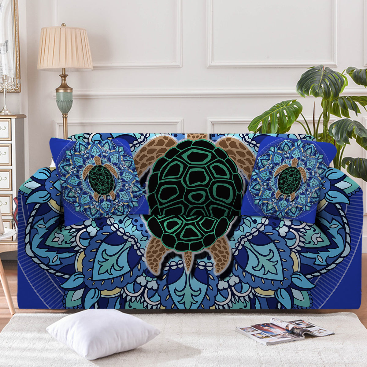 Blue Mandala Turtle Couch Cover